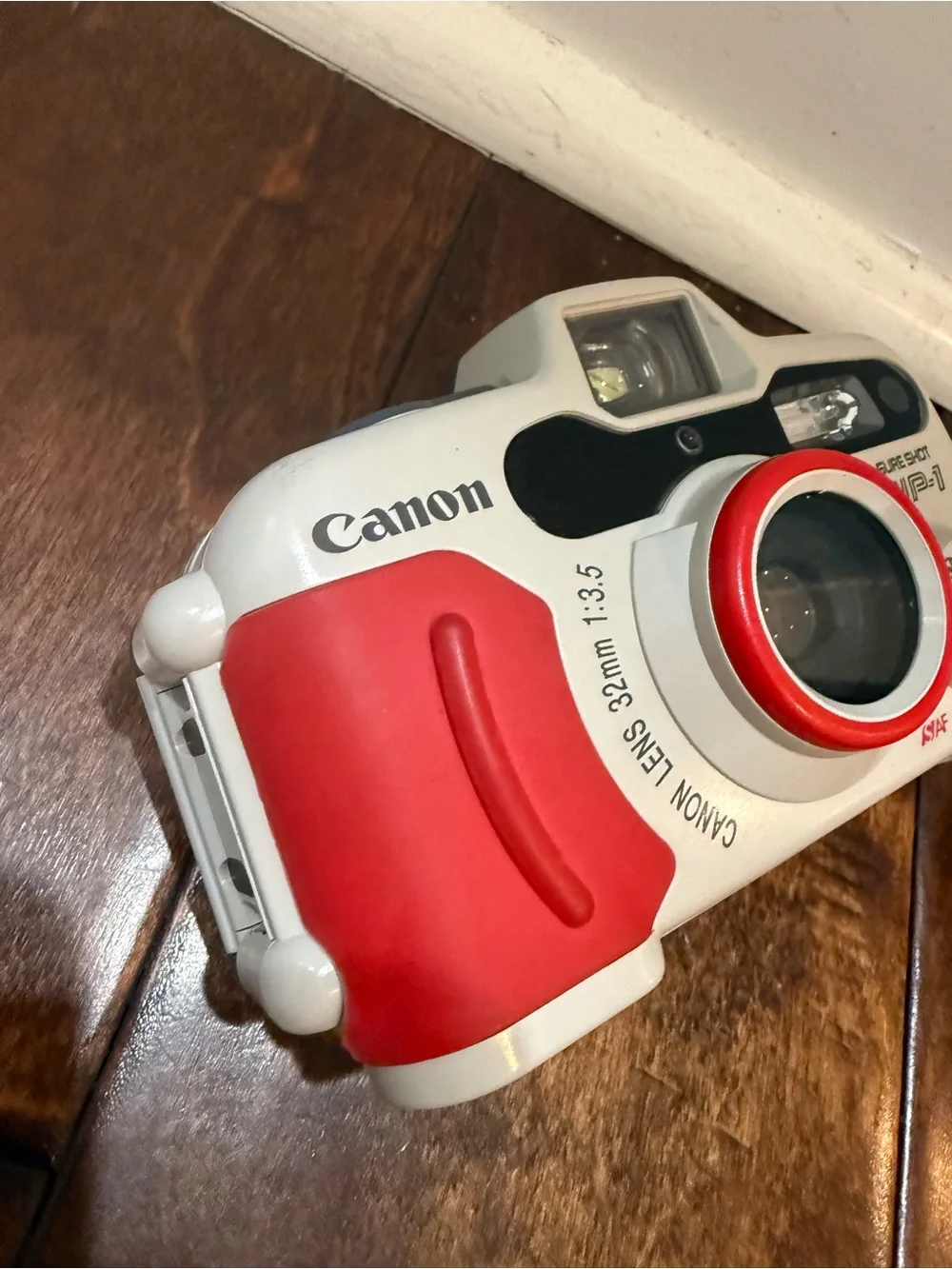 Canon White and Red Sure Shot WP-1 Compact Film Camera